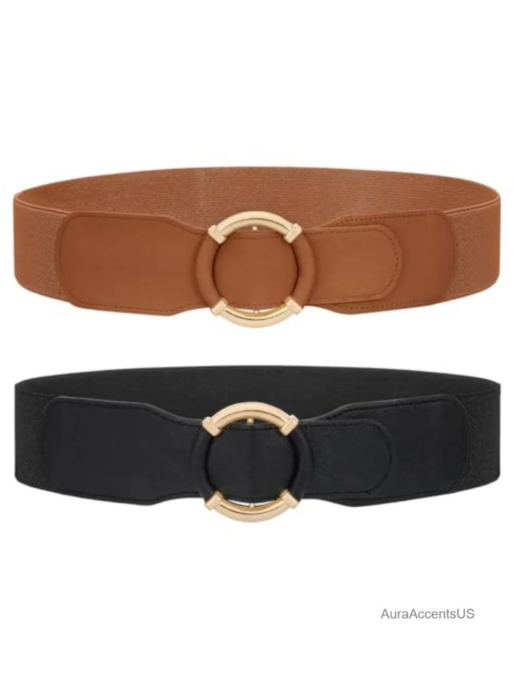 2 Pack Wide Elastic Waist Belt Stretchy Faux Leather Vintage Dress Belt